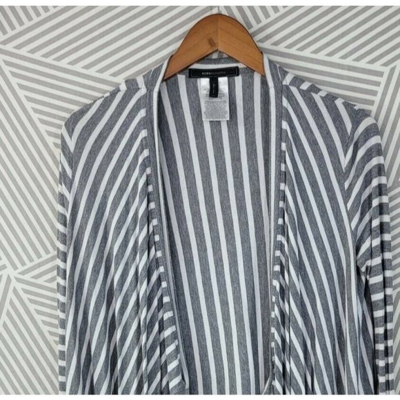 BCBG size XS Light Weight Cardigan Sweatshirt Open Front Drape Stripe grey - Picture 2 of 5